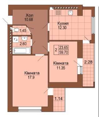 2-комнатная 59.7 м² в ЖК Рафаэль от застройщика, Львов