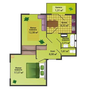 2-комнатная 51.99 м² в ЖК Святобор от 21 470 грн/м², Киев