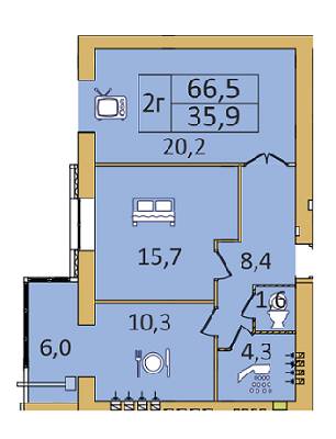 2-кімнатна 66.5 м² в ЖК Сімейний від забудовника, Дніпро