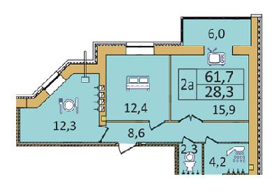 2-кімнатна 61.7 м² в ЖК Сімейний від забудовника, Дніпро