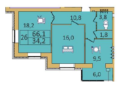 2-кімнатна 66.1 м² в ЖК Сімейний від забудовника, Дніпро