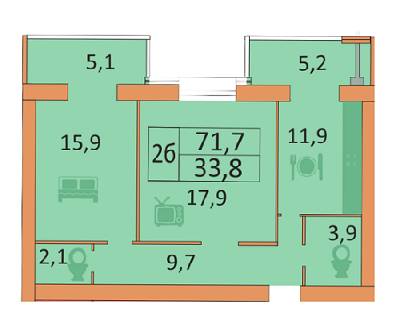 2-кімнатна 71.7 м² в ЖК Сімейний від забудовника, Дніпро