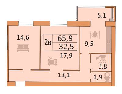 2-комнатная 65.9 м² в ЖК Семейный от застройщика, Днепр