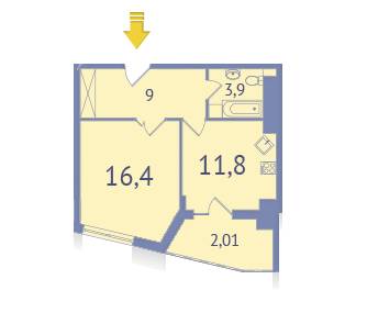 1-комнатная 43.11 м² в ЖК Современный проспект от застройщика, Черновцы