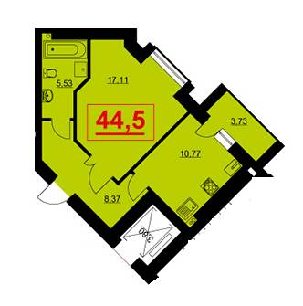 1-комнатная 44.5 м² в ЖК Солнечный от застройщика, Ивано-Франковск