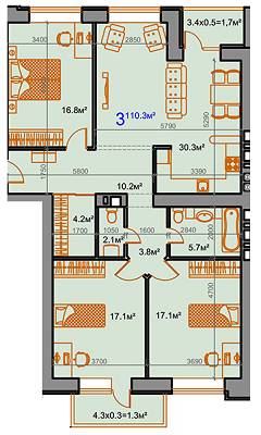 3-комнатная 110.3 м² в ЖК Сосновый от застройщика, Николаев