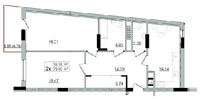 2-комнатная 73.8 м² в ЖК Старый Город от застройщика, Львов