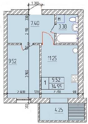 1-кімнатна 34.95 м² в ЖК Будинок №20 від 9 180 грн/м², м. Васильків