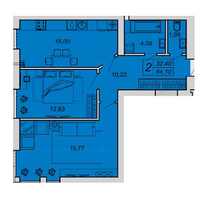 2-кімнатна 64.19 м² в ЖК Супернова від забудовника, Луцьк