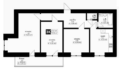 3-комнатная 75.96 м² в ЖК Украинка от застройщика, г. Украинка