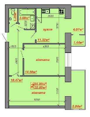 2-комнатная 66 м² в ЖК Затишний двір от застройщика, Луцк