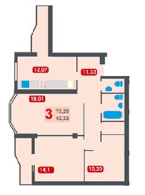 3-кімнатна 75.29 м² в ЖК Еко-дім на Величковського від забудовника, Львів
