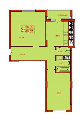 2-комнатная 65.05 м² в ЖК Энди Ворхол от застройщика, Львов