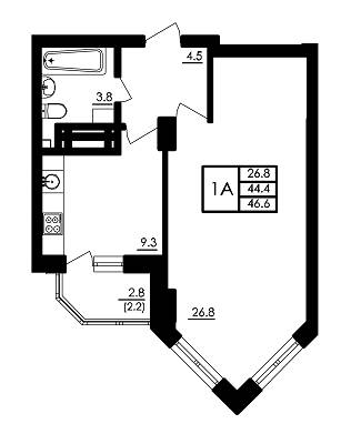 1-комнатная 46.6 м² в ЖК Янтарный от 13 980 грн/м², с. Иличанка