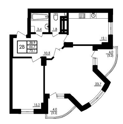 2-комнатная 73.1 м² в ЖК Янтарный от 13 300 грн/м², с. Иличанка