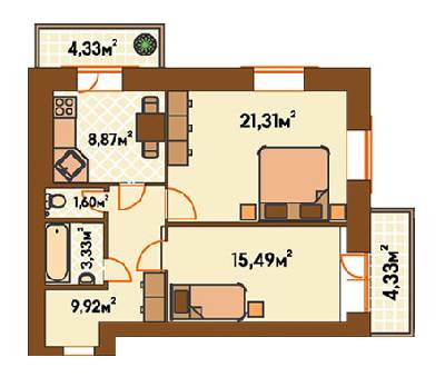 2-кімнатна 65.29 м² в ЖК Янтарний від 18 800 грн/м², м. Ірпінь