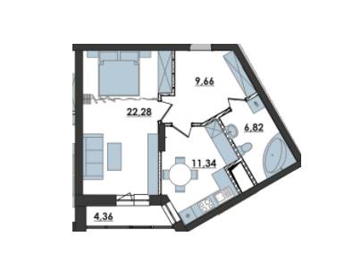 1-кімнатна 52.88 м² в ЖК Amsterdom від забудовника, смт Турбів