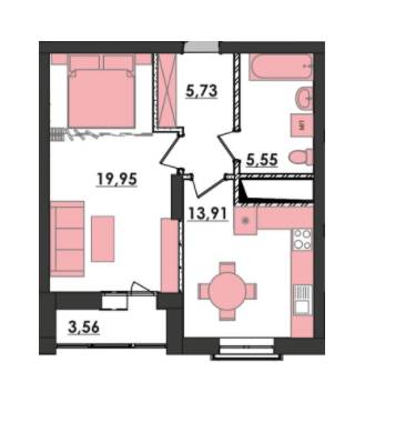 1-кімнатна 46.86 м² в ЖК Amsterdom від забудовника, смт Турбів