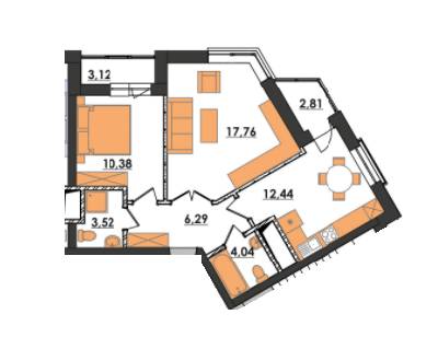 2-кімнатна 56.83 м² в ЖК Amsterdom від забудовника, смт Турбів