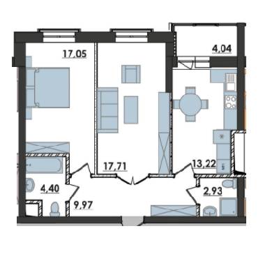 2-комнатная 67.31 м² в ЖК Amsterdom от застройщика, пгт Турбов