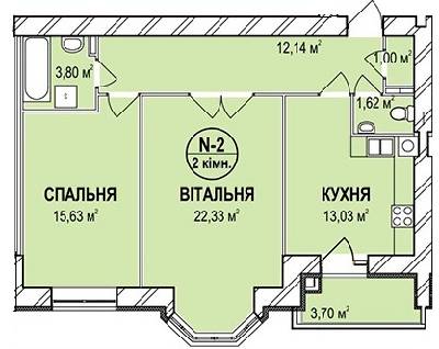 2-комнатная 71.34 м² в ЖК Kaiser от застройщика, Львов