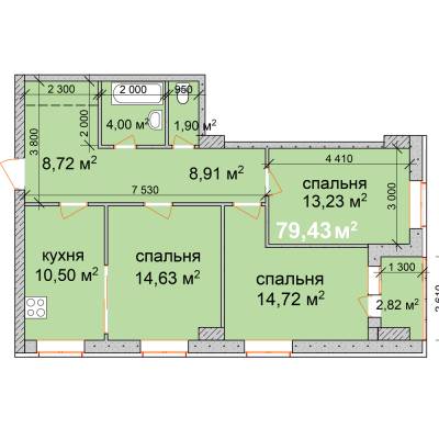 3-комнатная 79.43 м² в ЖК Palladio от застройщика, Запорожье
