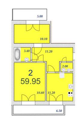 2-комнатная 59.95 м² в ЖСК Юго-Западный от застройщика, Хмельницкий