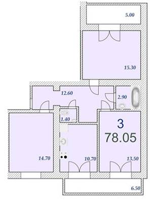 3-кімнатна 78.05 м² в ЖБК Південно-Західний від забудовника, Хмельницький