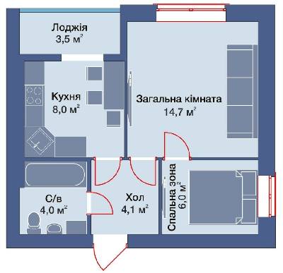 1-кімнатна 40.3 м² в КБ на Лісовій від 13 990 грн/м², м. Ірпінь