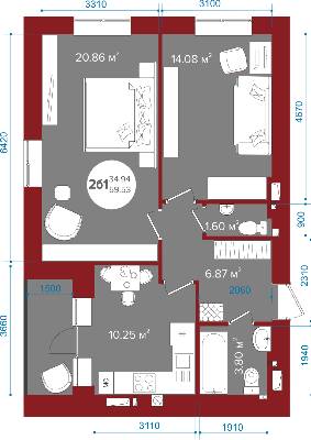 2-комнатная 59.53 м² в ЖК Олимп от 17 000 грн/м², г. Ирпень