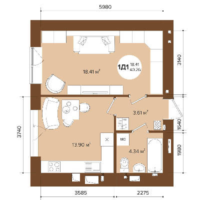 1-кімнатна 40.26 м² в ЖК Фаворит Premium від 26 050 грн/м², м. Ірпінь