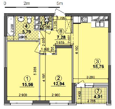 2-комнатная 63.61 м² в ЖК Seven от 21 200 грн/м², Киев