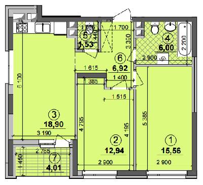 2-комнатная 63.86 м² в ЖК Seven от 21 200 грн/м², Киев