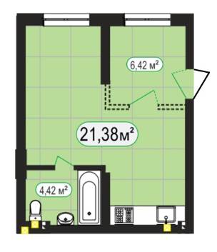 Студия 32 м² в ЖК 7'я от 15 100 грн/м², с. Счастливое