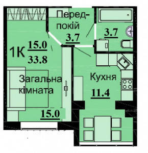 1-комнатная 33.8 м² в ЖК Дмитровский от 15 500 грн/м², с. Дмитровка