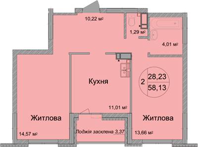 2-комнатная 58.13 м² в ЖК Святобор от 29 800 грн/м², Киев