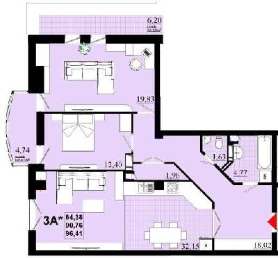 3-комнатная 96.41 м² в ЖК Златоуст от 35 500 грн/м², Киев