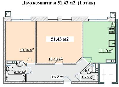 2-кімнатна 51.43 м² в ЖК Ягода від забудовника, смт Гостомель