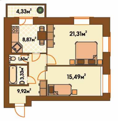 2-комнатная 61.82 м² в ЖК Янтарный от 18 800 грн/м², г. Ирпень