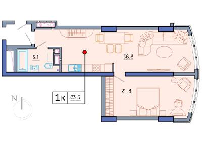 1-комнатная 63.5 м² в ЖК Покровский посад от 76 550 грн/м², Киев