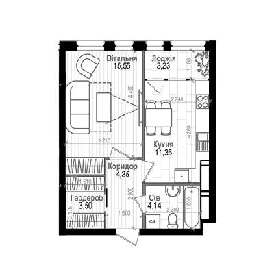 1-комнатная 42.12 м² в ЖК Науки 58 от 22 400 грн/м², Киев