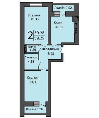 2-комнатная 59.29 м² в ЖК Левада от 15 000 грн/м², г. Борисполь