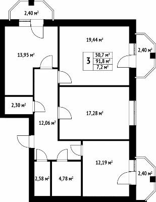 3-комнатная 91.8 м² в ЖК Волошковый от 21 650 грн/м², с. Софиевская Борщаговка