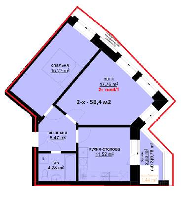 2-комнатная 58.4 м² в ЖК Набережный от 25 000 грн/м², г. Белая Церковь