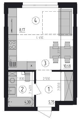 Смарт 28.9 м² в ЖК Район-2 от застройщика, Киев