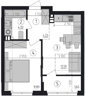 1-комнатная 37.38 м² в ЖК Район-2 от застройщика, Киев