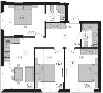 3-комнатная 69.91 м² в ЖК Район-2 от застройщика, Киев