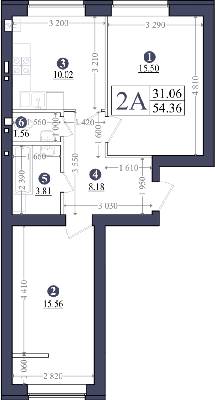 2-комнатная 54.96 м² в ЖК Эмоция от застройщика, с. Хотов