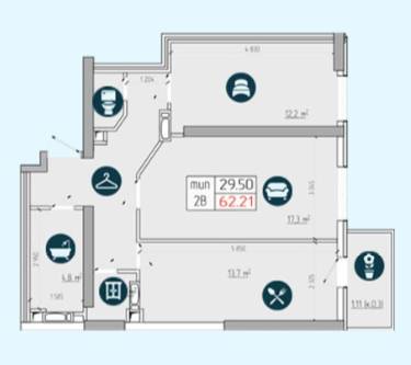 2-комнатная 62.21 м² в ЖК Южный квартал от застройщика, Киев