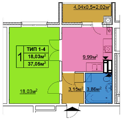 1-кімнатна 37.05 м² в ЖК Квартал Тарасівський від 12 600 грн/м², с. Тарасівка